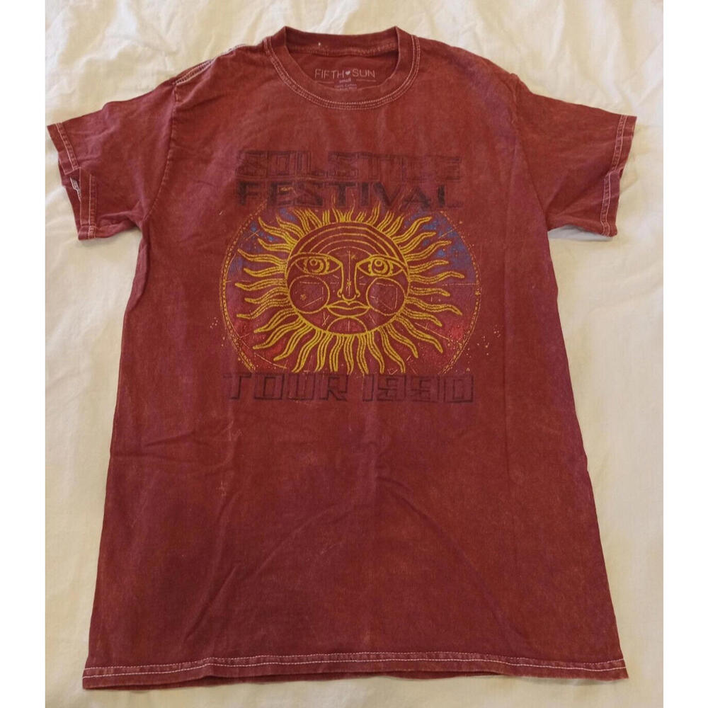 Fifth Sun Top Womens Small Solstice Festival Earthy Orange Nature Boho Crew